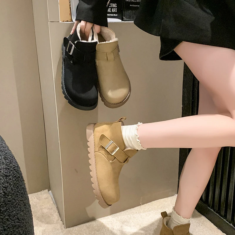 【哲妈专属】勃肯鞋女款冬季加绒棉鞋丑萌大头面包洋气小短靴