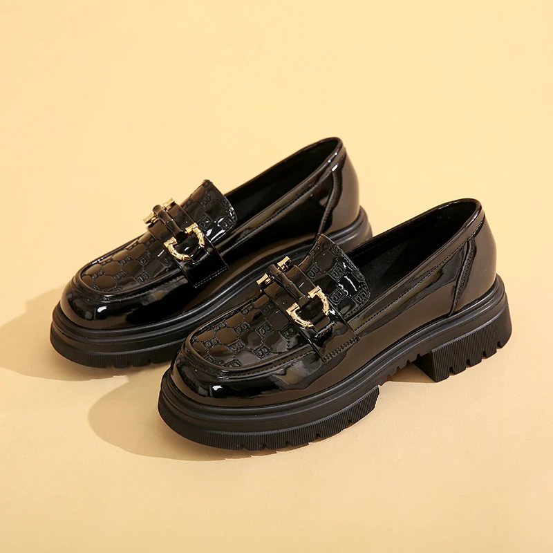 【主播专属】K01黑色乐福鞋爆款厚底百搭英伦风小皮鞋一脚蹬单鞋