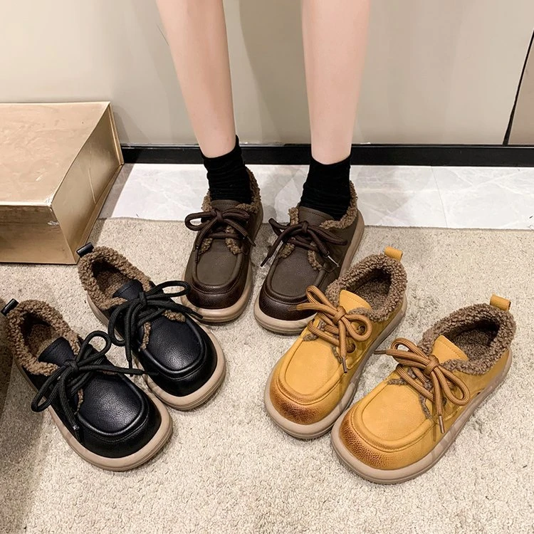 门店399!!平底加绒小皮鞋女款冬季英伦风复古保暖舒适防滑棉鞋