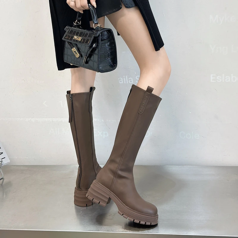 【拉拉专属】显瘦百搭骑士靴软皮厚底高筒靴女长靴子