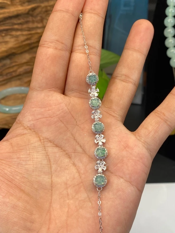 银镶翡翠花花手链