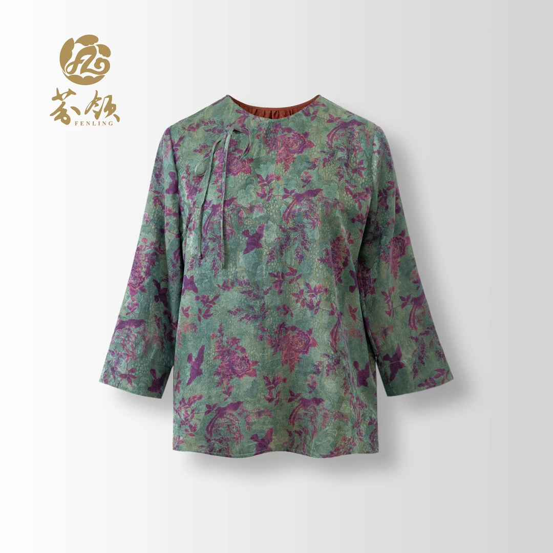 芬领-百鸟迎春-桑蚕丝红云纱四经绞罗绑带上衣SY1598-SY1601