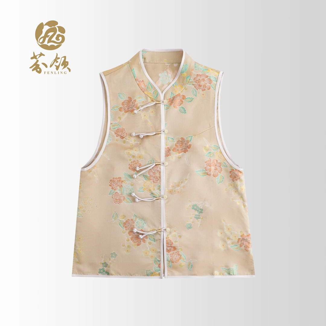 芬领-花满枝-桑蚕丝非遗双面异色全罗马甲无袖外套BX831-833