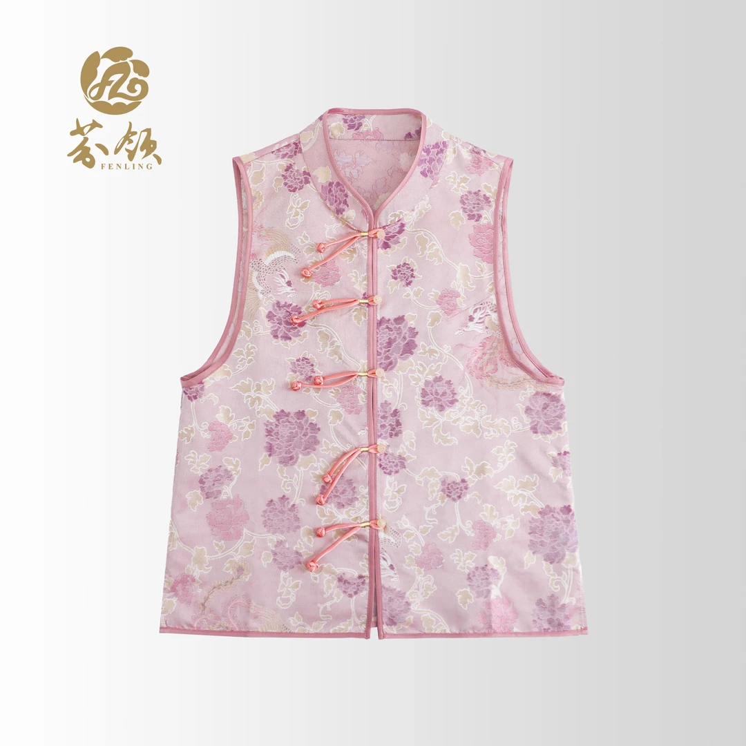 芬领-牡丹-桑蚕丝非遗双面异色全罗马甲无袖外套BX828-830