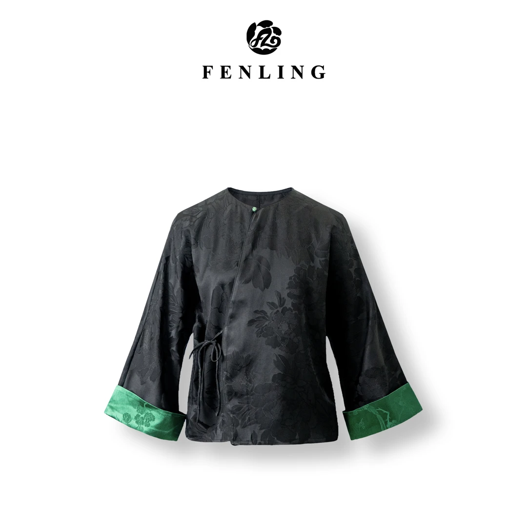 芬领-雍容牡丹-中式桑蚕丝香云纱重缎提花圆领长袖外套SY1493-SY1