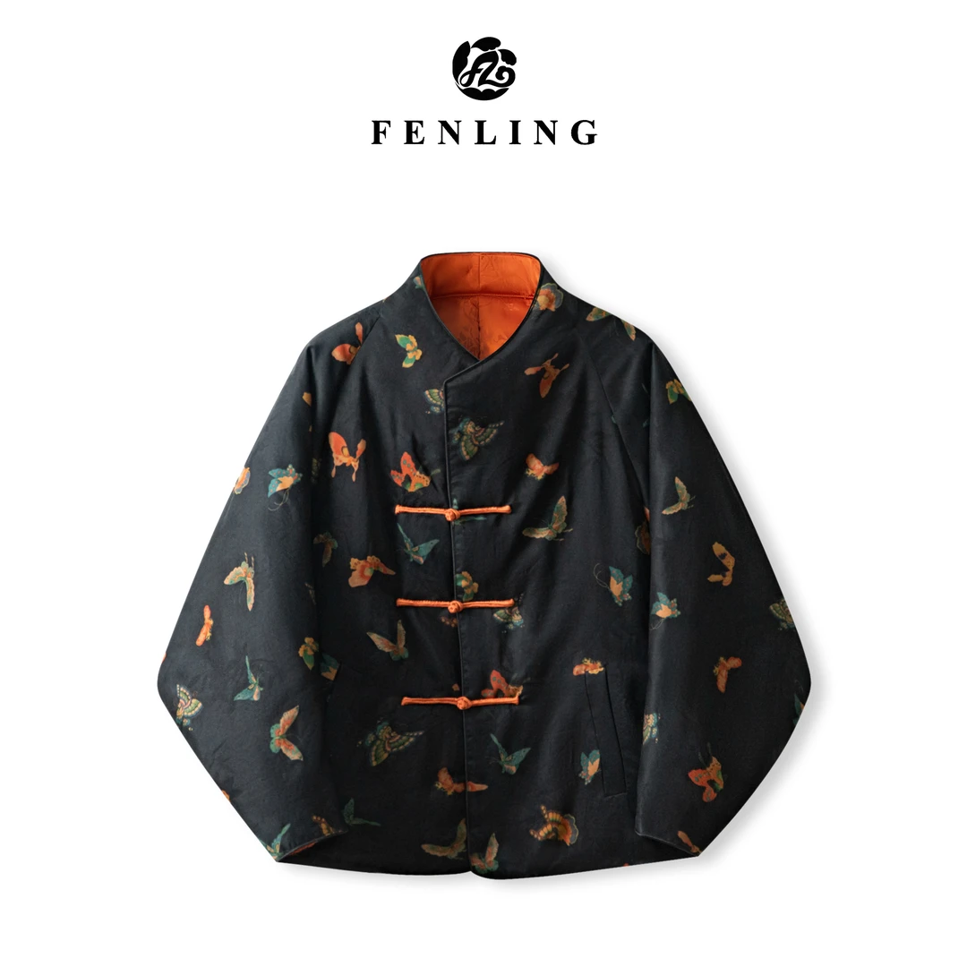 芬领-彩蝶-新国风桑蚕丝香云纱丝棉蝙蝠袖盘扣外套上衣WT149