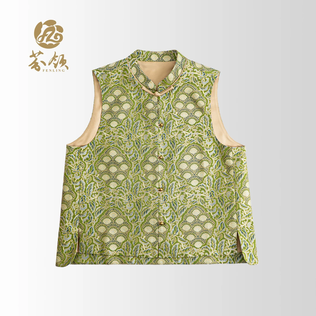 芬领-九子菩提纹-桑蚕丝宋锦40姆米马甲外套BX837-839