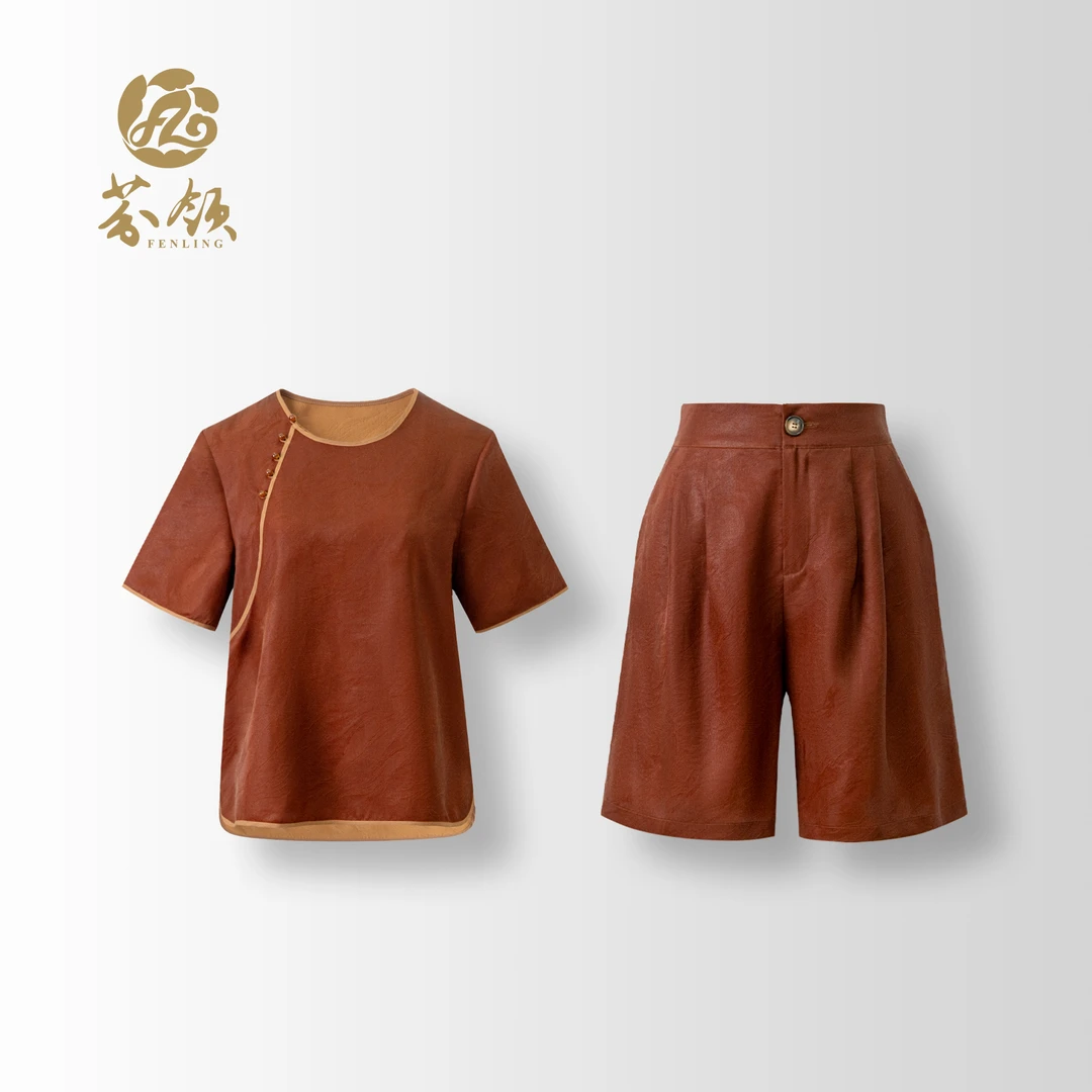 芬领-舒鸿套装-新中式桑蚕丝老料提花红云纱圆领高端女装30姆米套