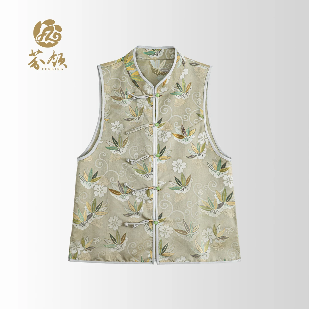 芬领-竹语-桑蚕丝非遗双面异色全罗马甲无袖外套BX840-842