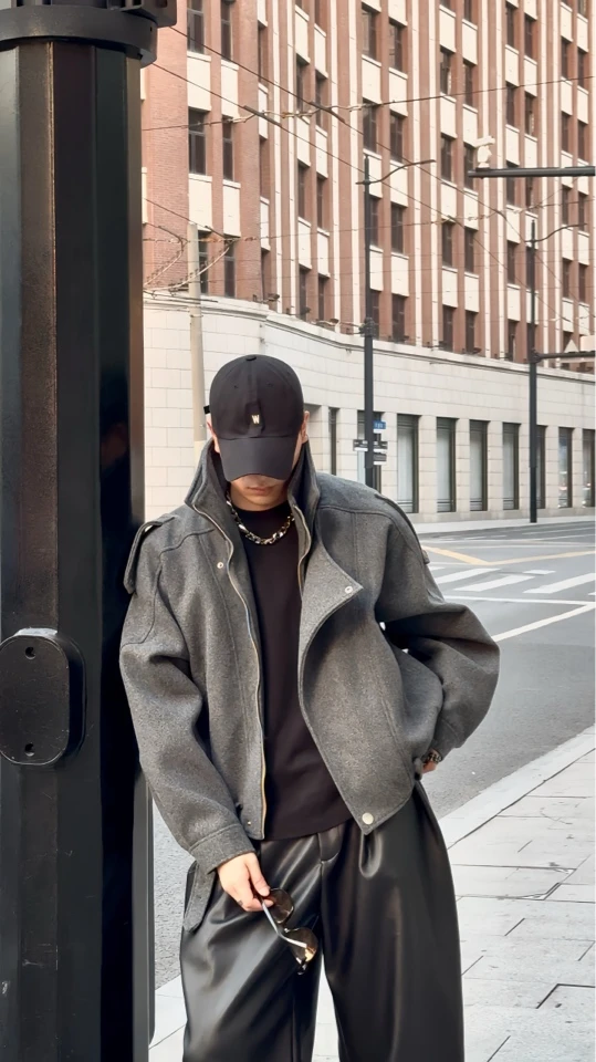 瞎穿的包 冬季新品韩版呢子外套夹克 双层领 松紧腰收腰设计