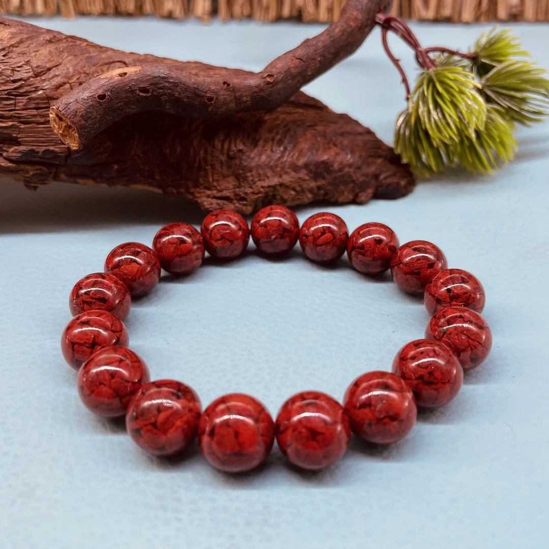 含辰砂工艺品12MM单圈手串 晶体砂