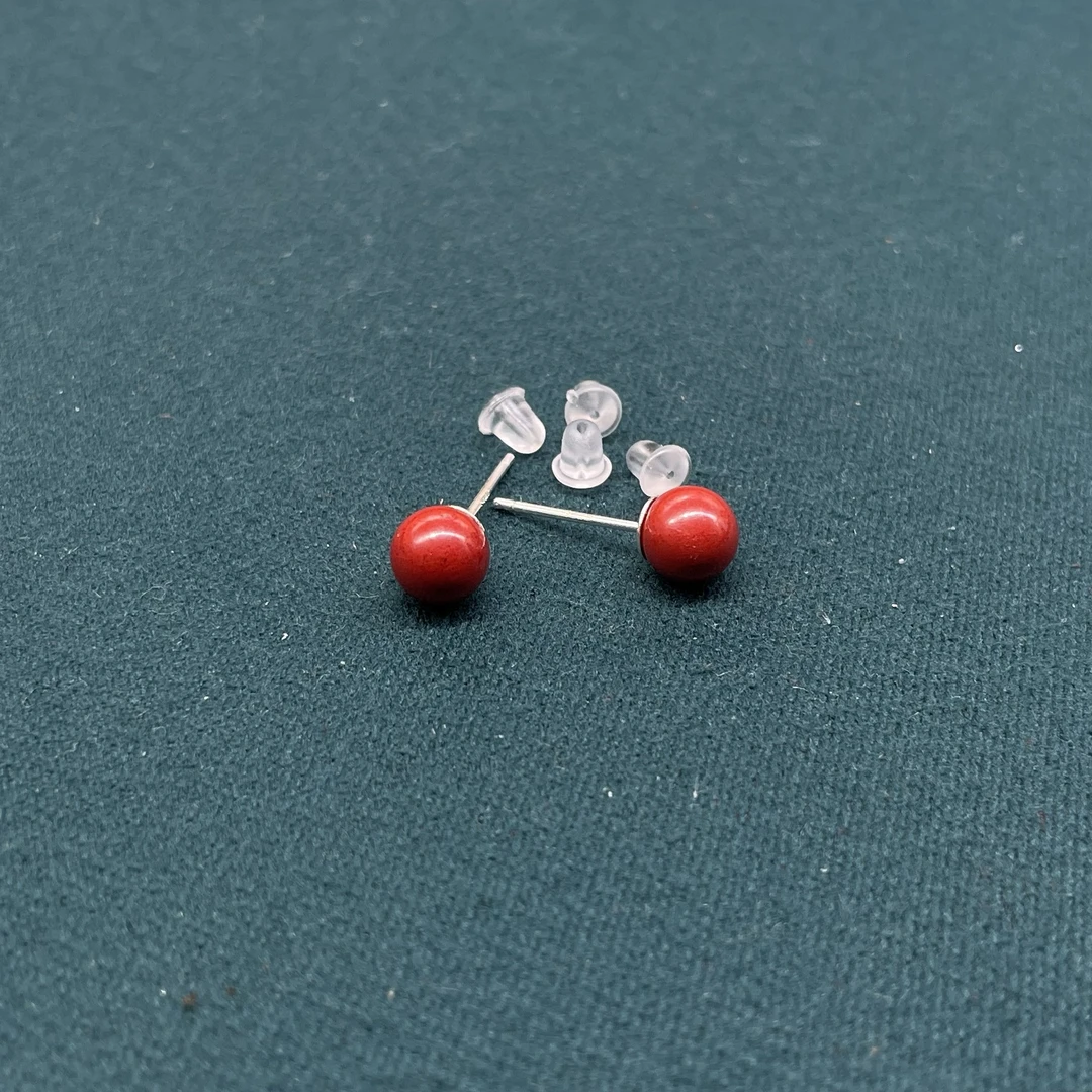 含辰砂工艺品6MM朱砂耳钉925镶嵌   帝王砂