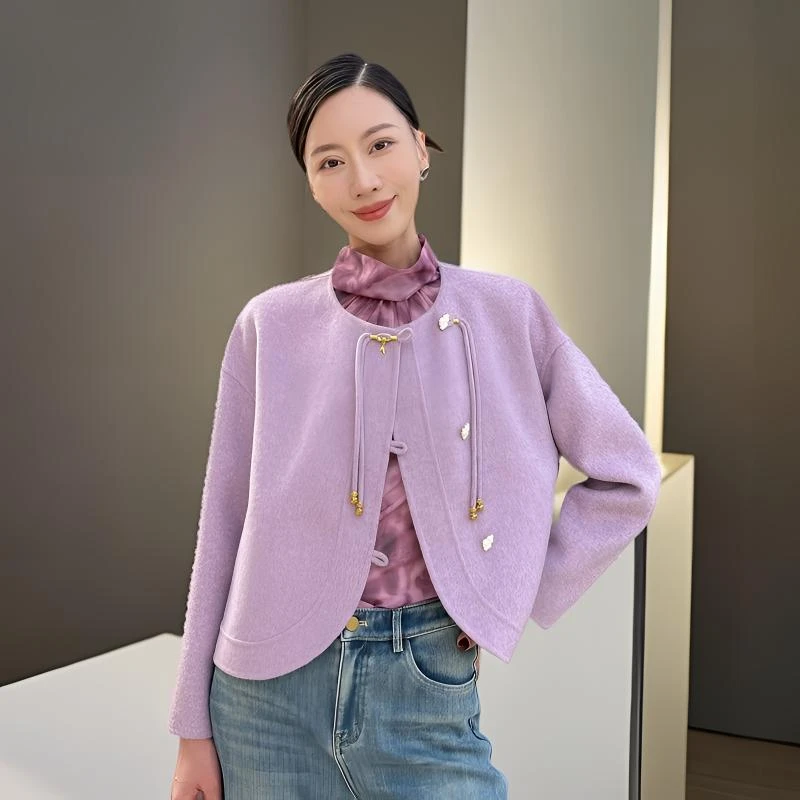 2025新款新中式双面呢大衣纯羊毛毛呢子外套女名媛小香风时尚