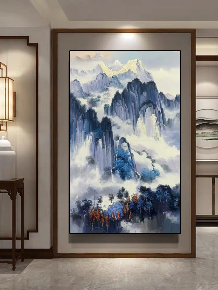 新中式山水风景挂画客厅玄关风景画尺寸80*120带框包邮