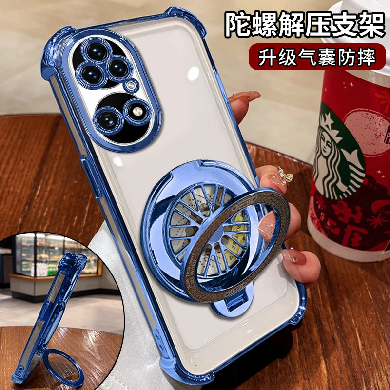 适用【华为P50】高颜值电镀透明解压陀螺支架四角全包防摔手机壳男