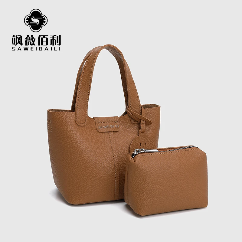 棕色笑脸菜篮子子母包女百搭韩版高级感单肩斜挎包B-60085