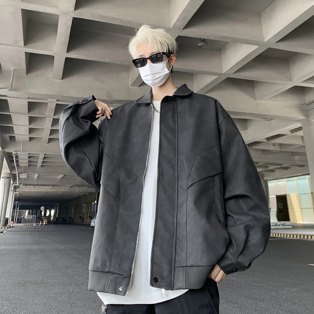 春秋2024新款机车服夹克宽松ins休闲男外套痞帅PU上衣皮夹克男款
