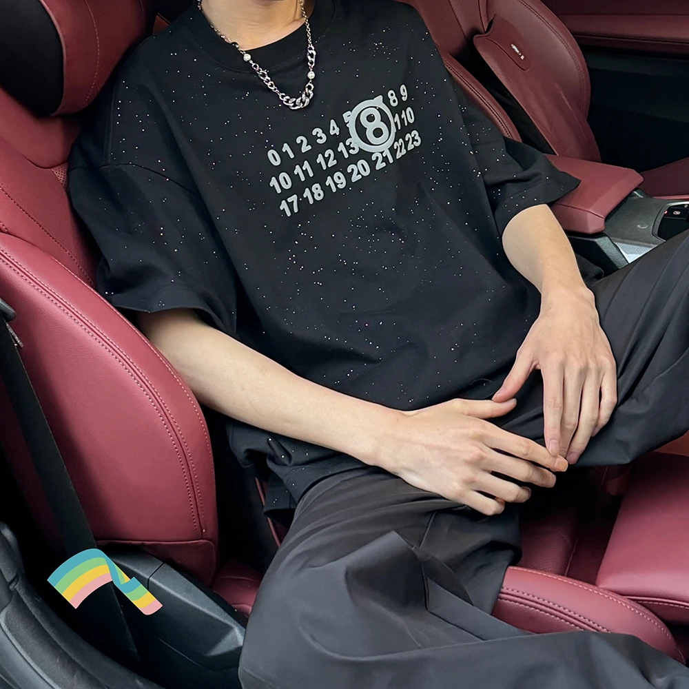 短袖2024新款男夏季宽松上衣男女满天星数字印花个性ins百搭T恤