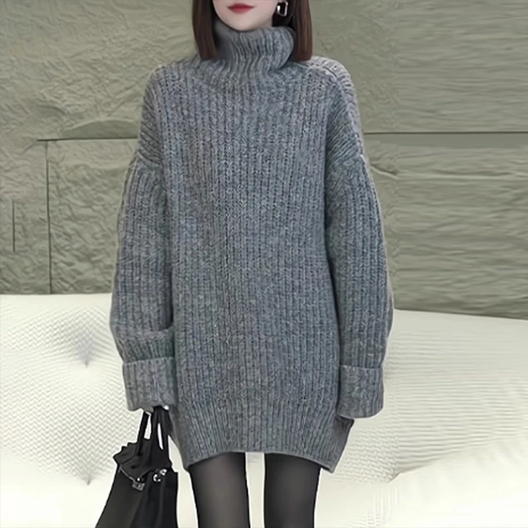 高领慵懒毛衣女士2025春季宽松套头针织衫显瘦百搭纯色打底衫上衣