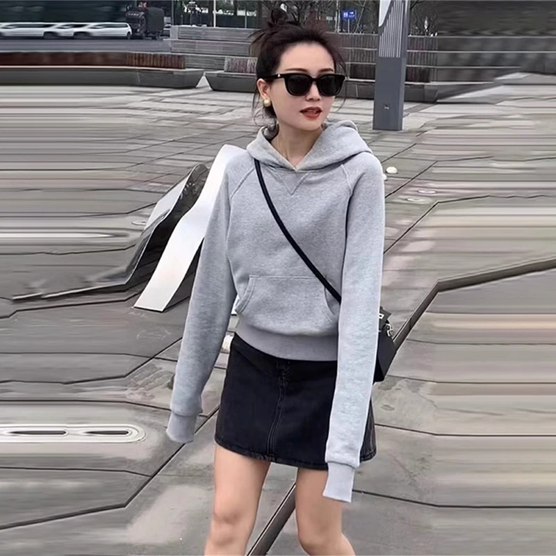 灰色高级感卫衣女2025新款爆款春季宽松加绒加厚外套百搭雅丹上衣