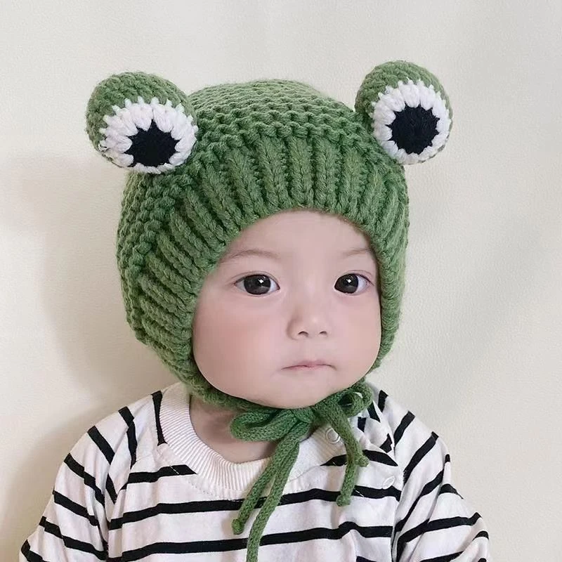 婴幼儿帽子秋冬季宝宝青蛙毛线帽可爱潮款搞怪套帽儿童针织帽子