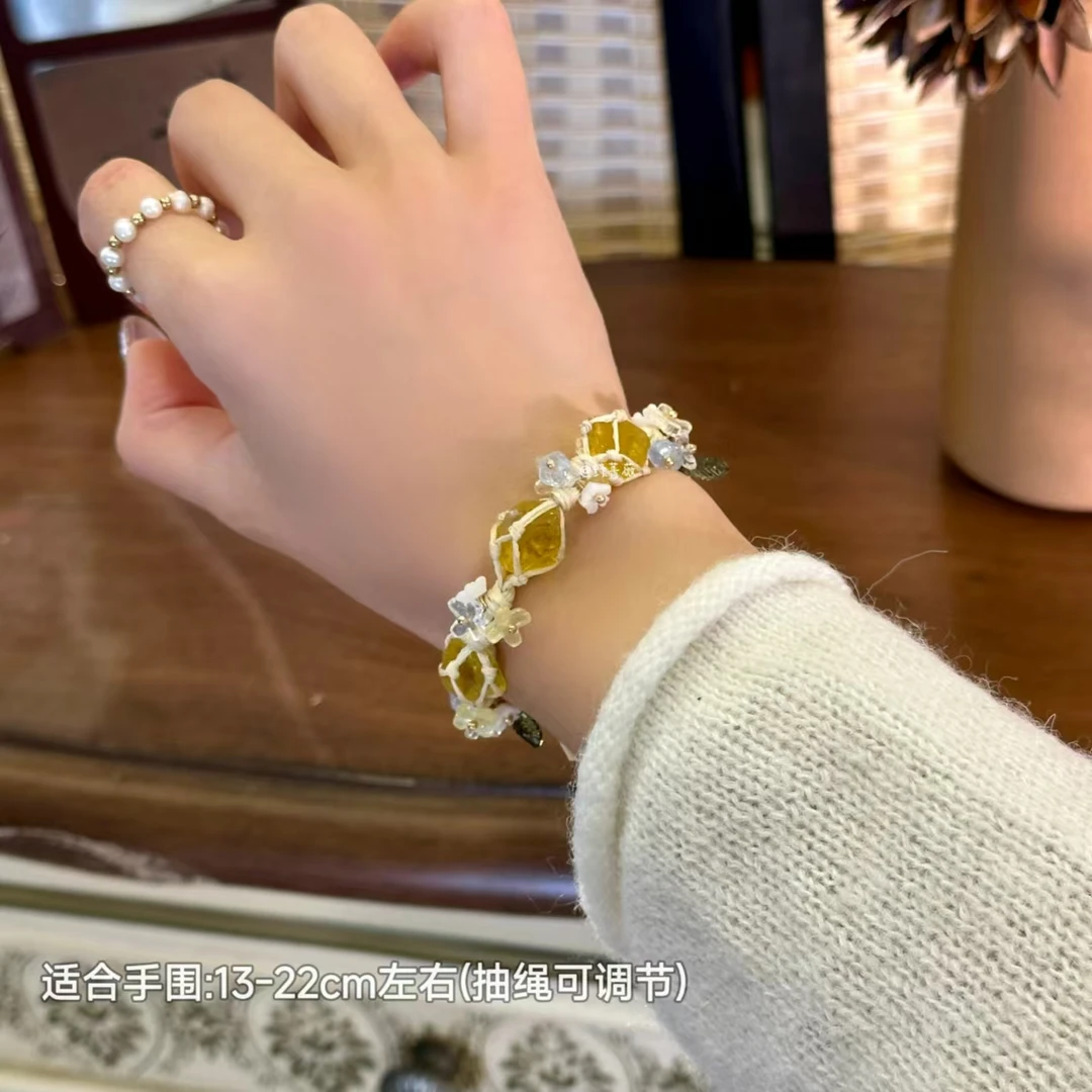【橘子汽水】黄琉璃时尚百搭手工手作优雅森系百搭晶晶手编绳手链