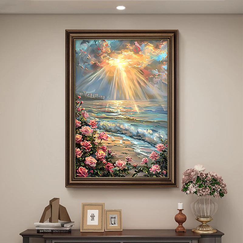 美式复古油画装饰画入户玄关走廊过道挂画客厅背景高级感风景壁画