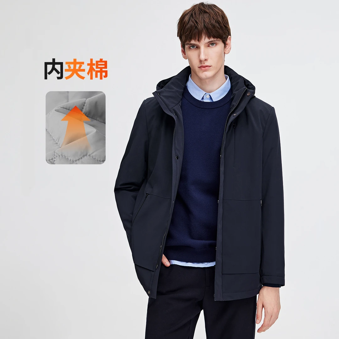 [夹棉加厚]navigare意大利小帆船秋冬连帽棉服男士防风保暖外套