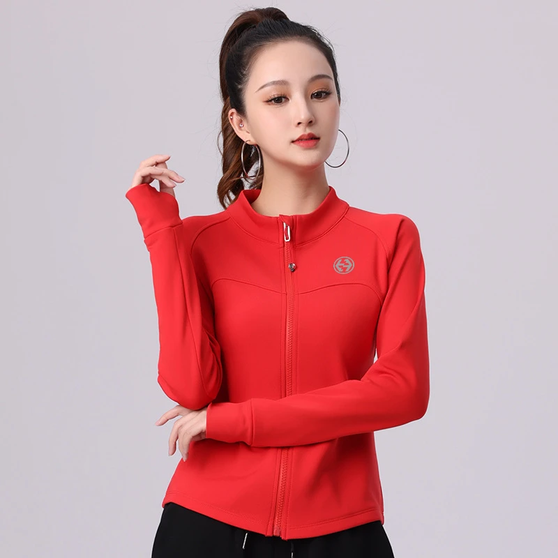 春秋季新款加绒长袖运动户外速干保暖瑜伽健身时尚全拉链修身外套