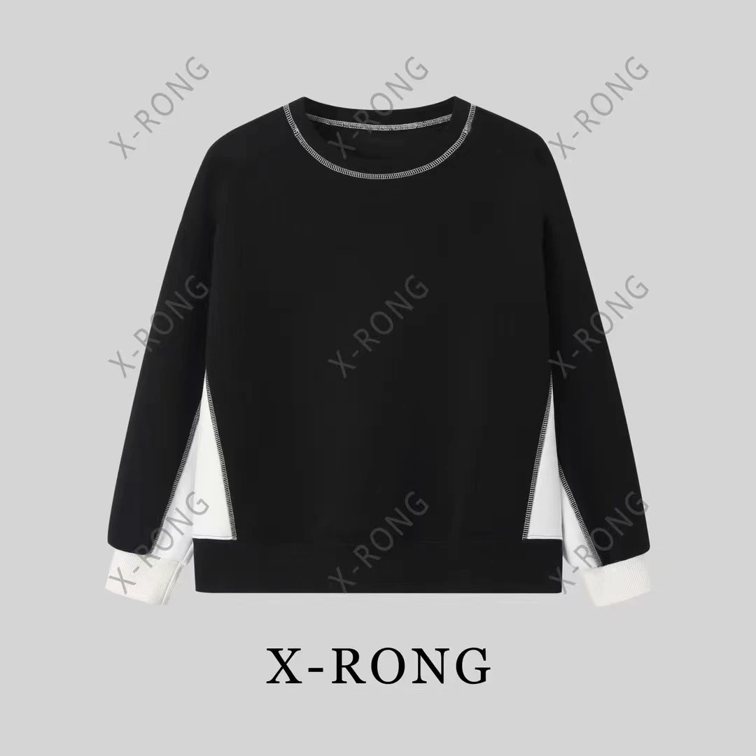 骨架拼接前后图案圆领秋冬加绒卫衣#C917