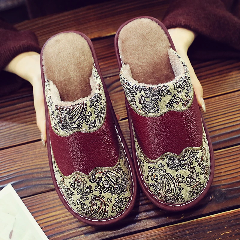 【真皮牛皮】真皮拖鞋男女居家冬季加厚保暖棉拖鞋室内防滑包头