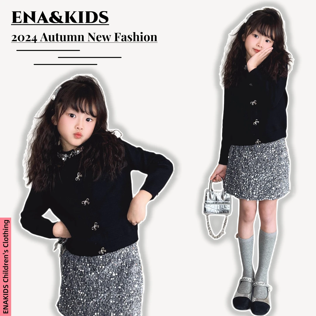 ENA恩娜kids【巴黎香颂】女童蝴蝶结亮片针织开衫秋冬小香毛衣外套