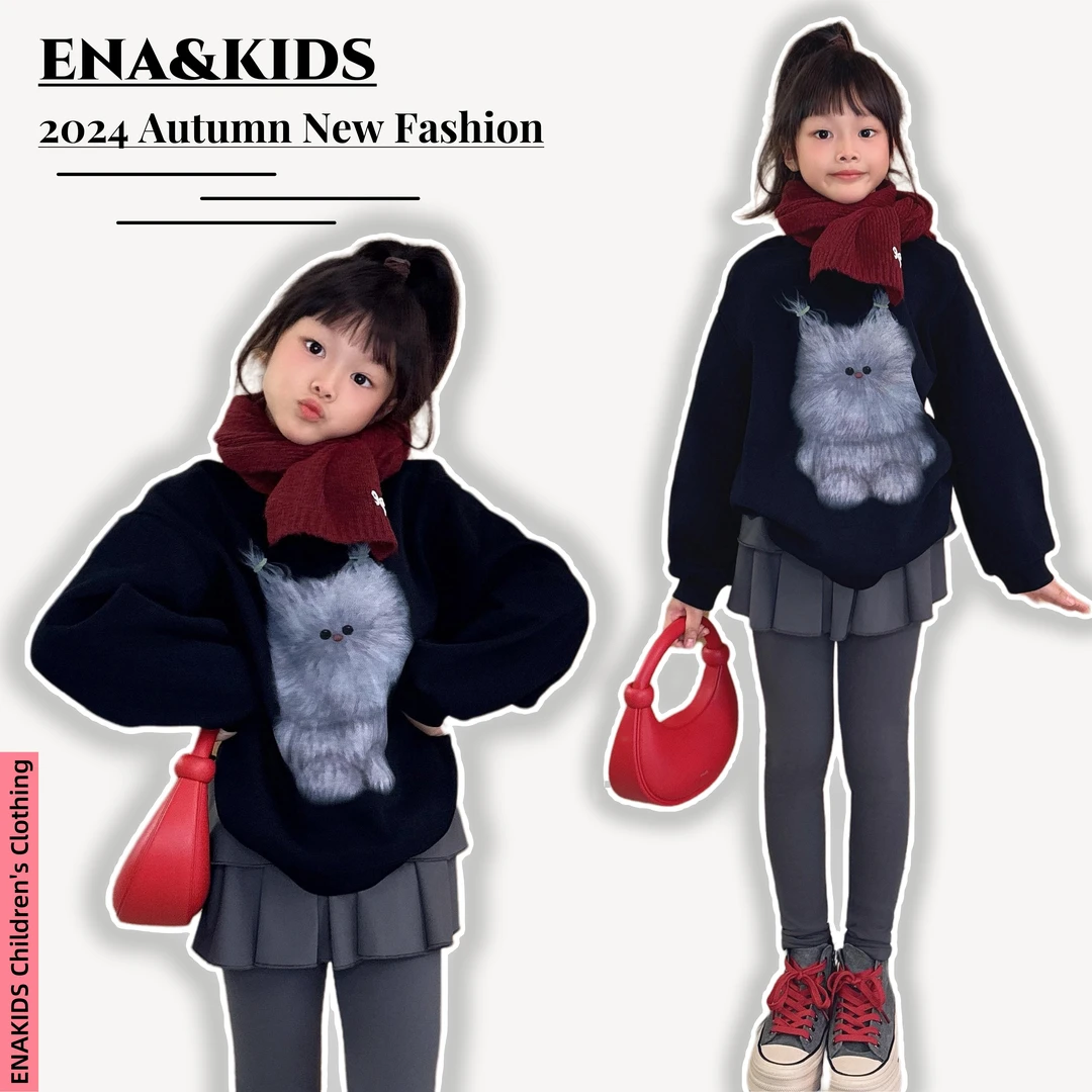 恩娜kids【布偶甜心】女童秋季韩版加绒卫衣儿童玩偶印花套头衫