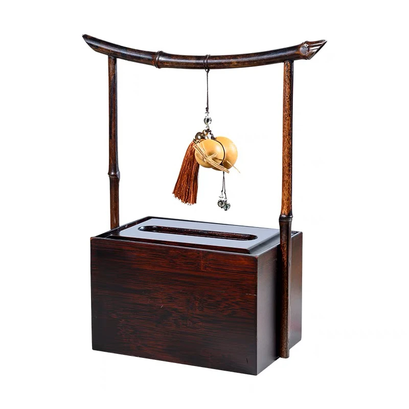 竹制官帽纸巾盒，古典风格