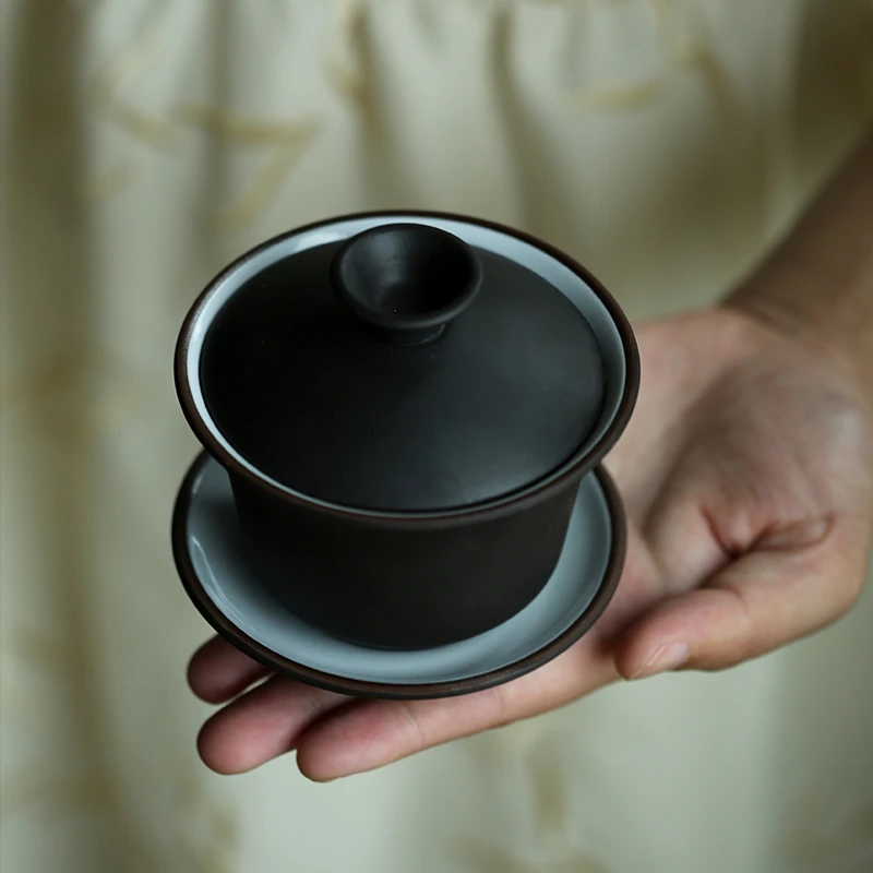 【瓷艺笙直播专属】紫砂三才120ML盖碗敬碗茶杯陶瓷带盖冲泡茶碗