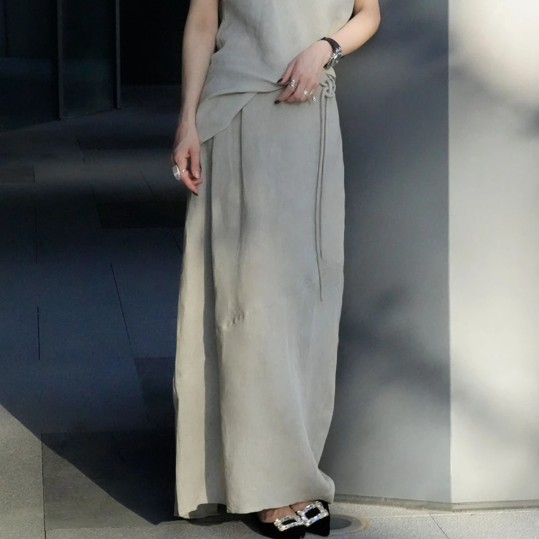 POPULARYW【苔米微渺—半身裙】Z·R上品屋 极简纯色松紧腰系带半身裙