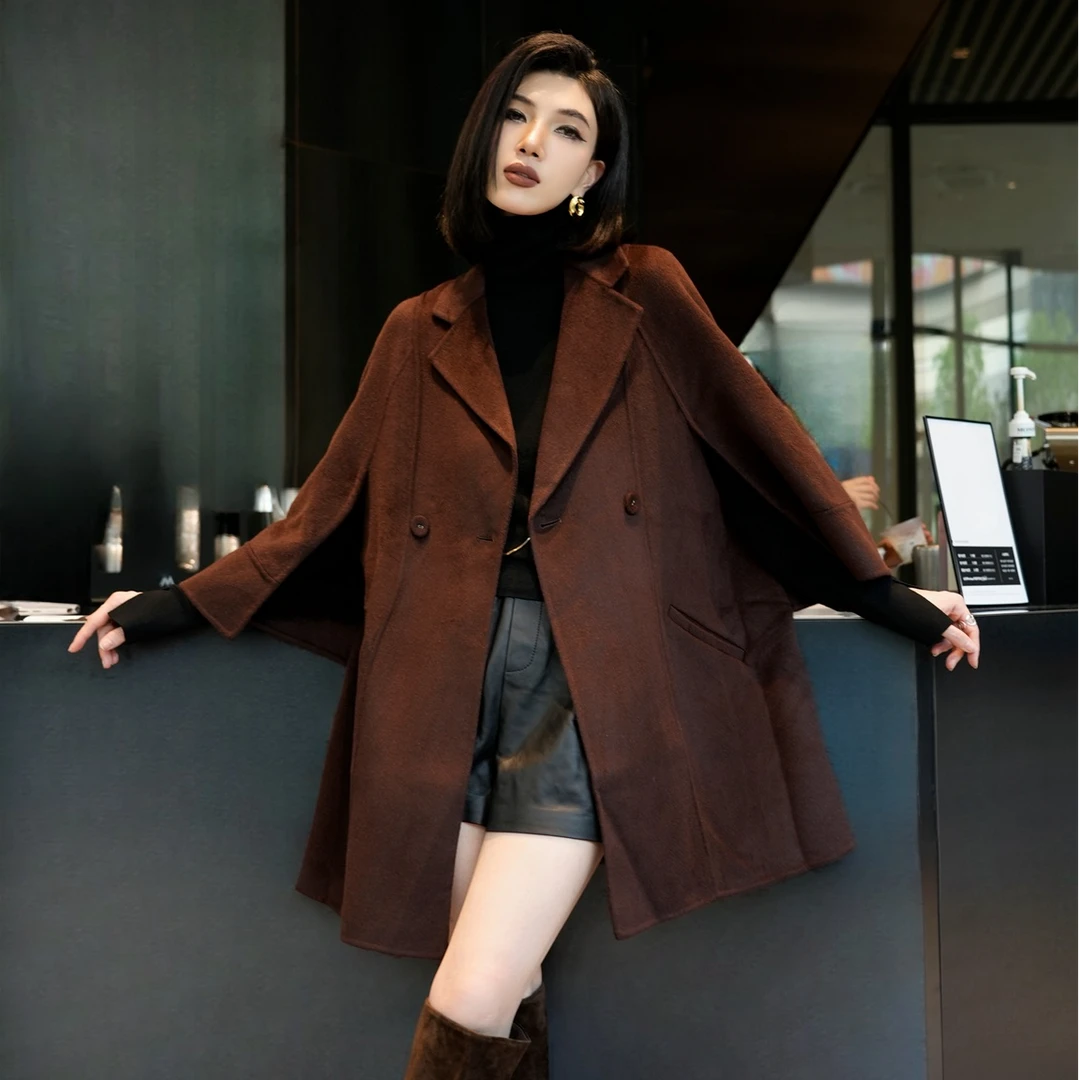 POPULARYW【苇絮因风】Z·R上品屋 秋冬西装领宽松双面毛呢斗篷外套