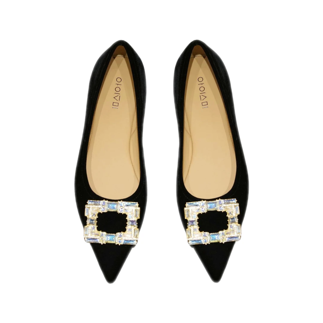 【簪星】Z·R上品屋 法式丝绒方扣水钻尖头平底鞋单鞋