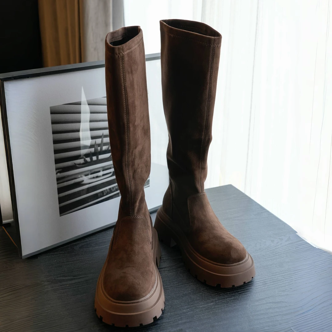 【泊暮】Z·R上品屋 秋季新款绒面显瘦厚底长筒靴
