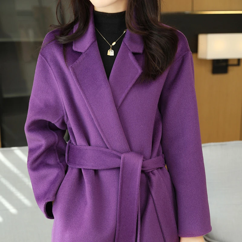 222秋冬双面100羊毛大衣简约中长款毛呢外套纯色显瘦气质外搭