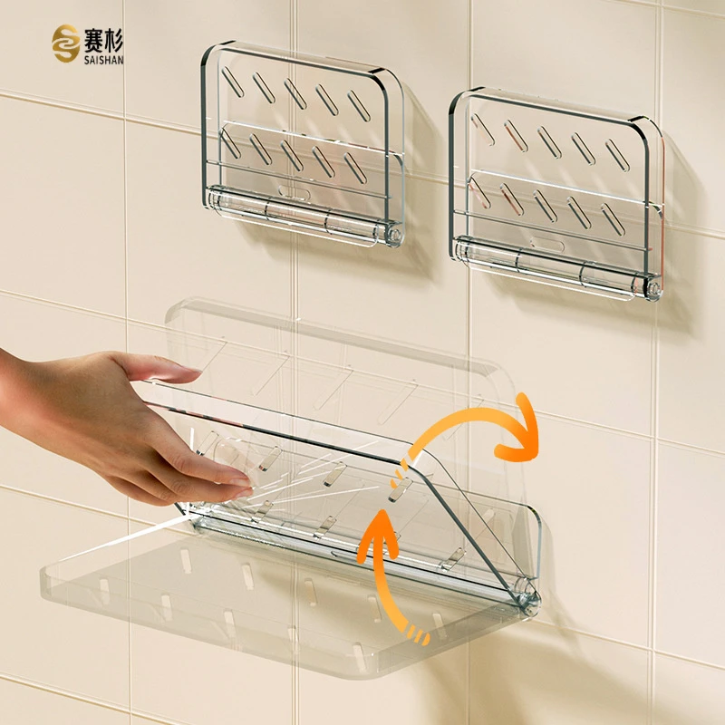 折叠置物架墙上挂式收纳盒卫生间客厅墙壁免打孔机顶监控置物架