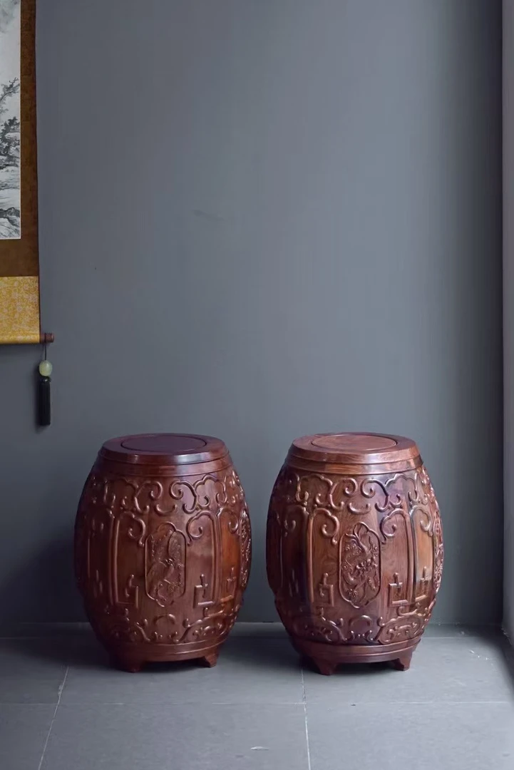 〖海南黄花梨〗降香黄檀鼓凳一对榫卯结构