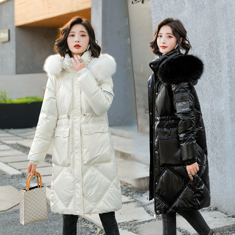 百搭加厚外穿冬季亮面免洗羽绒羽绒服女中长款韩版羽绒服洋气仙女