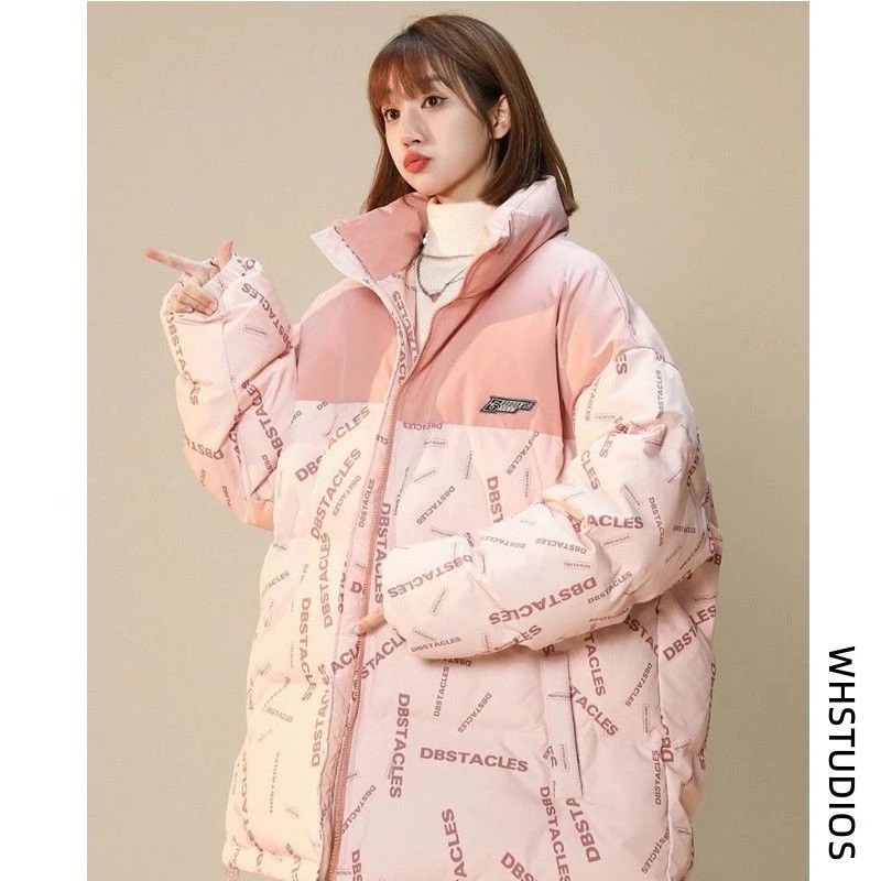 胖MM220斤大码羽绒服女2023新款冬季日系中性风外套ins宽松面包服
