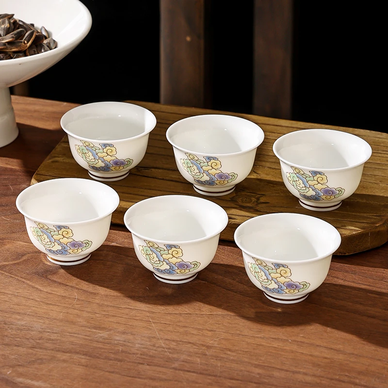 功夫茶杯6只装加厚不烫手羊脂玉白瓷品茗杯单个陶瓷杯子茶具家用