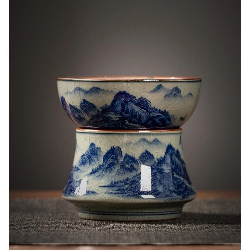景德镇茶漏茶滤千里江山茶叶过滤网泡茶陶瓷高档一体滤茶器茶具