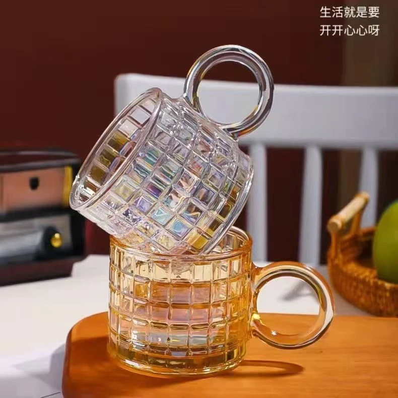 小众设计感圆环把手玻璃杯复古高颜值水杯咖啡牛奶杯大耳朵玻璃杯