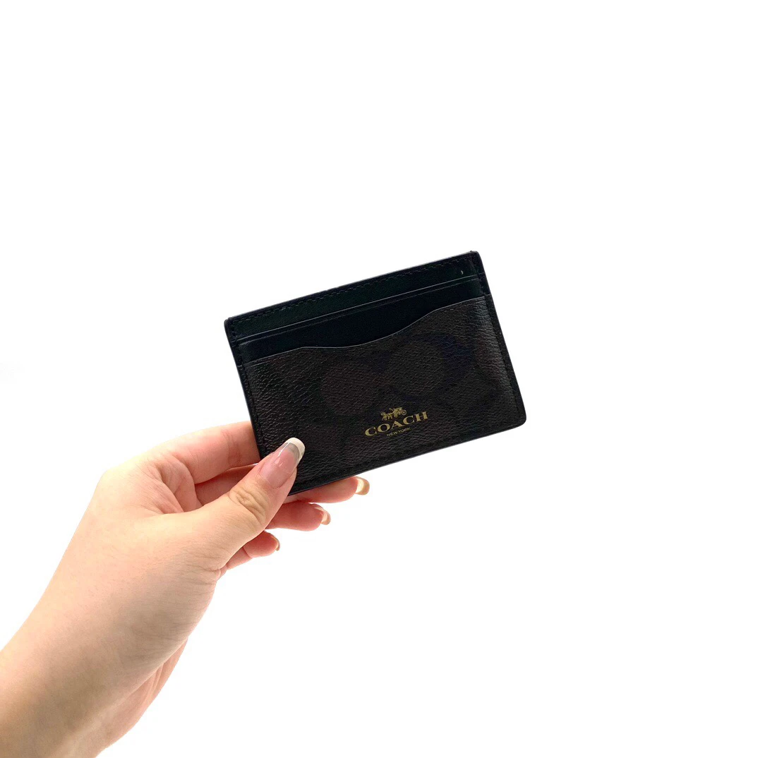 95新 COACH/蔻驰 黑色全皮小卡包 尺寸10/7
