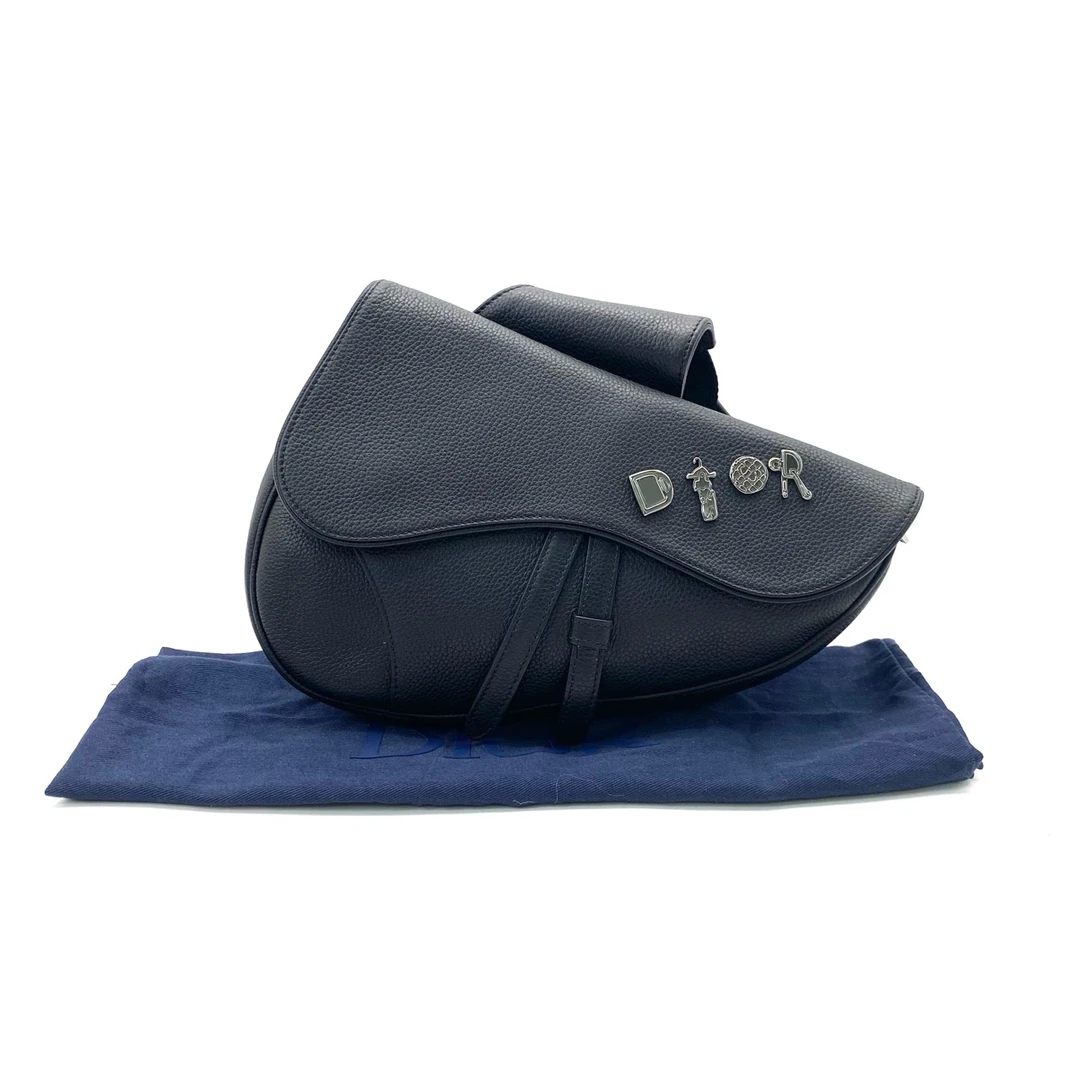 95新 DIOR/迪奥 黑色全皮Judy Blame马鞍包 尺寸26/20