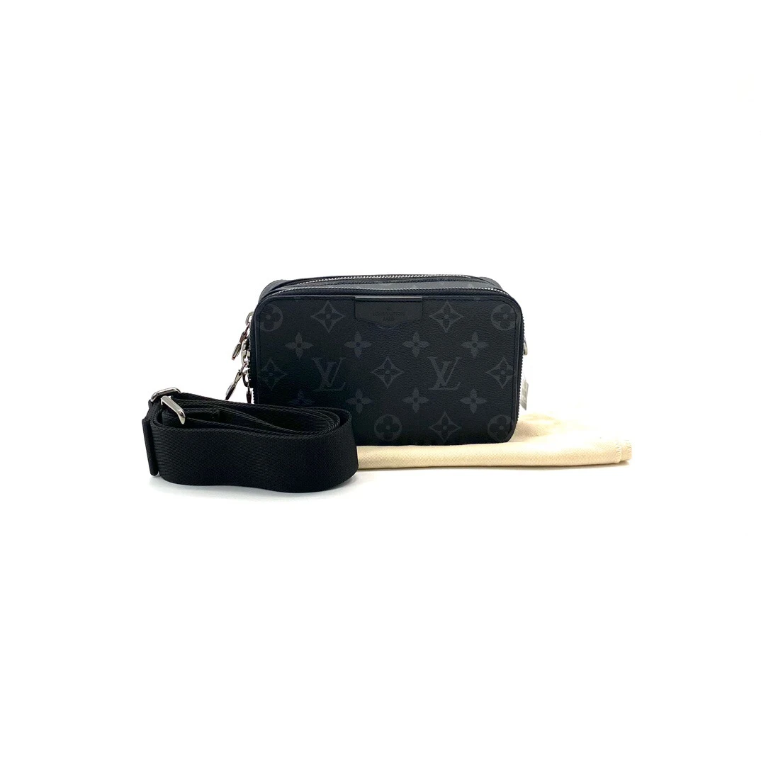 99新 LouisVuitton/路易威登 黑老花alpha双拉链斜挎包 尺寸18/11